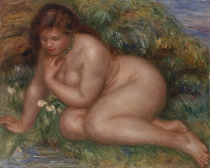 Banhista se admirando na água (c1910)